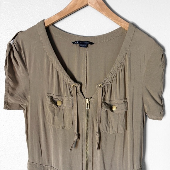 Armani Exchange Zip Front Adjustable Khaki Jumpsuit Romper Womens 4 Utility Y2K - Picture 3 of 13